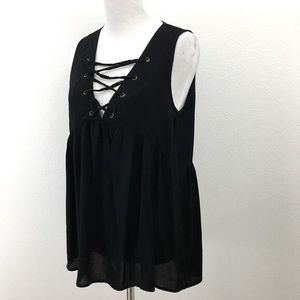 Criss Cross Lacing V-Neck Top